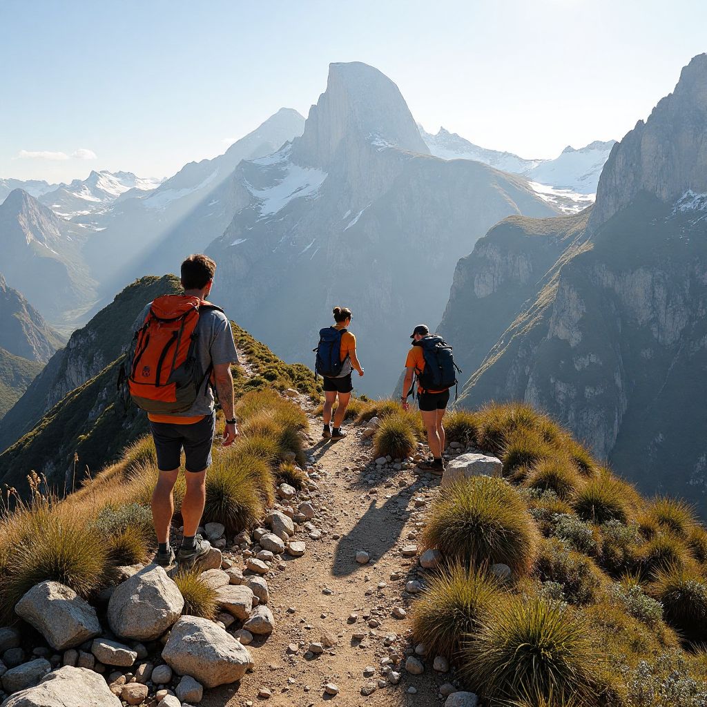 Group hiking mountain trail