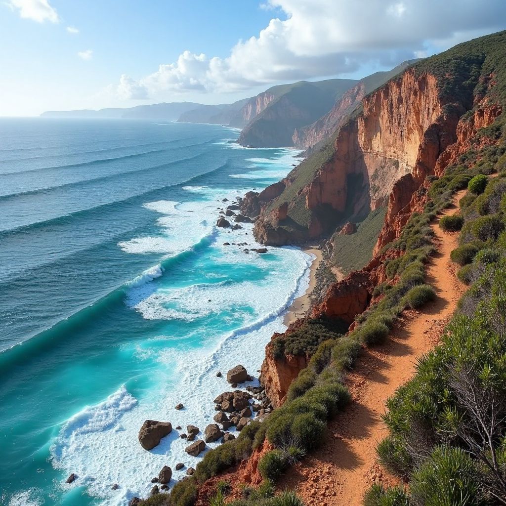 Coastal cliff trail with ocean views