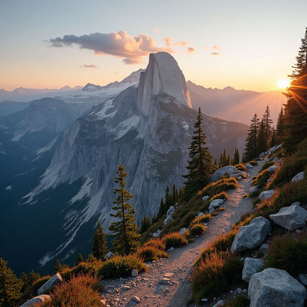 Mountain peak sunrise hiking trail